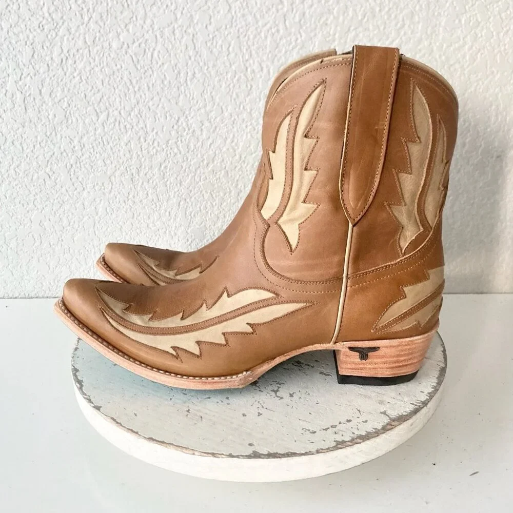 NEW Lane WALK THE LINE Womens Cowboy Bootie 10.5 Brown Cowgirl Short Ankle Boots - Picture 4 of 11